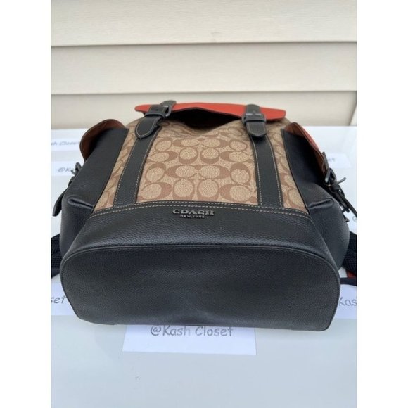 Coach Hudson Backpack In Colorblock Signature Canvas - Gunmetal/Khaki Terracotta - Picture 8 of 11